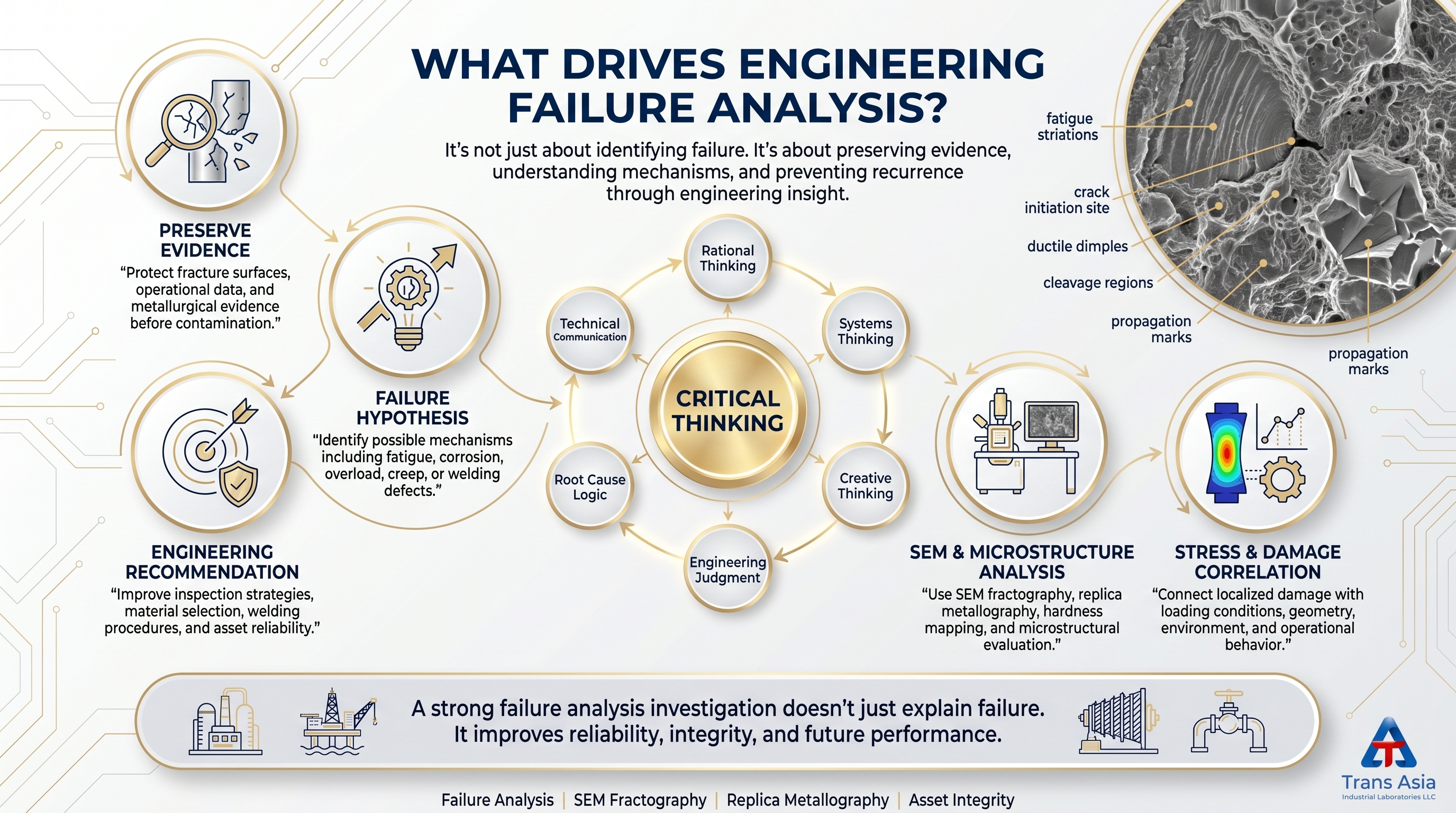SEM, failure analysis, fracture surface, brittle fracture, cleavage fracture